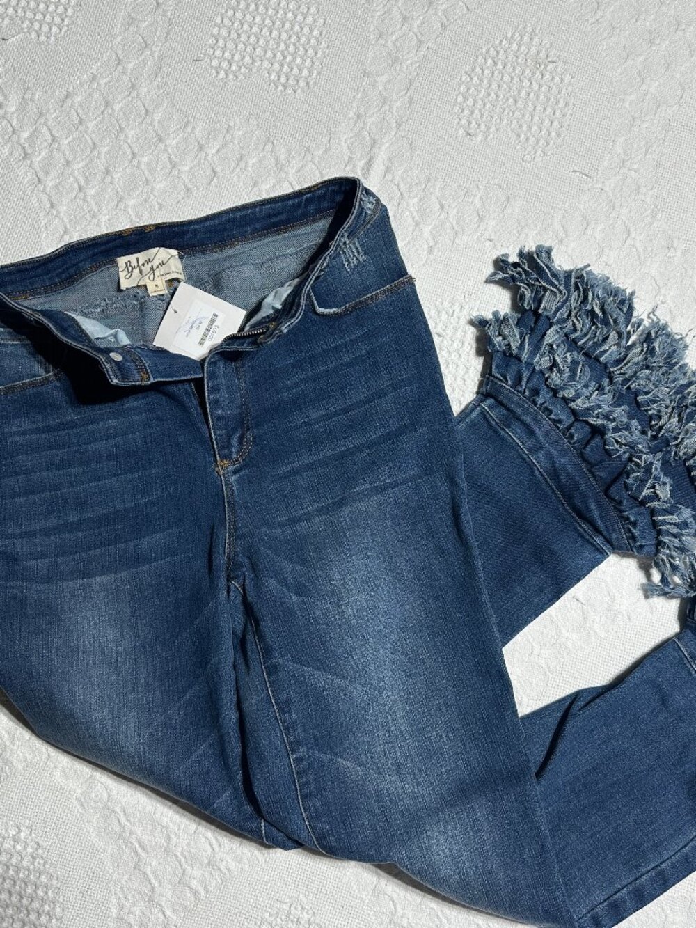 Before You Jeans S Fringe Ruffle Hem Flare Statement Denim